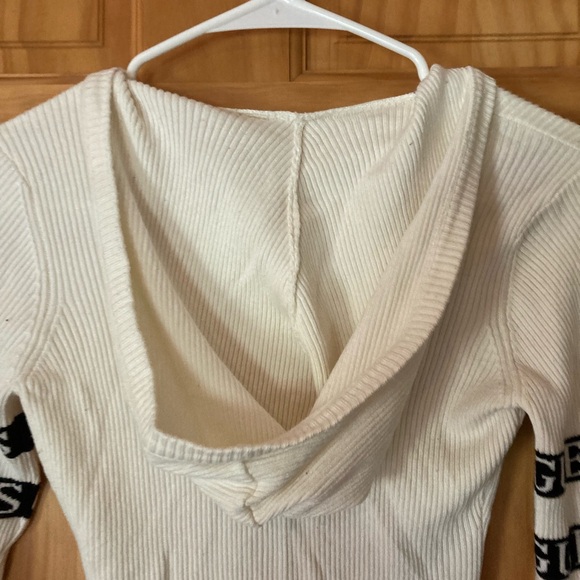 Guess Size S White with Black Zip Up Hooded Long Sleeve Sweater - Picture 9 of 10